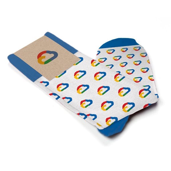 Custom socks for Google Cloud by Sock Club with custom packaging 