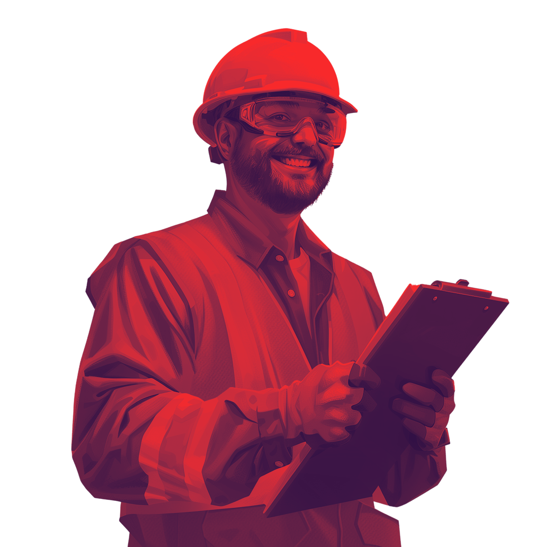 A happy male engineer holding a clipboard