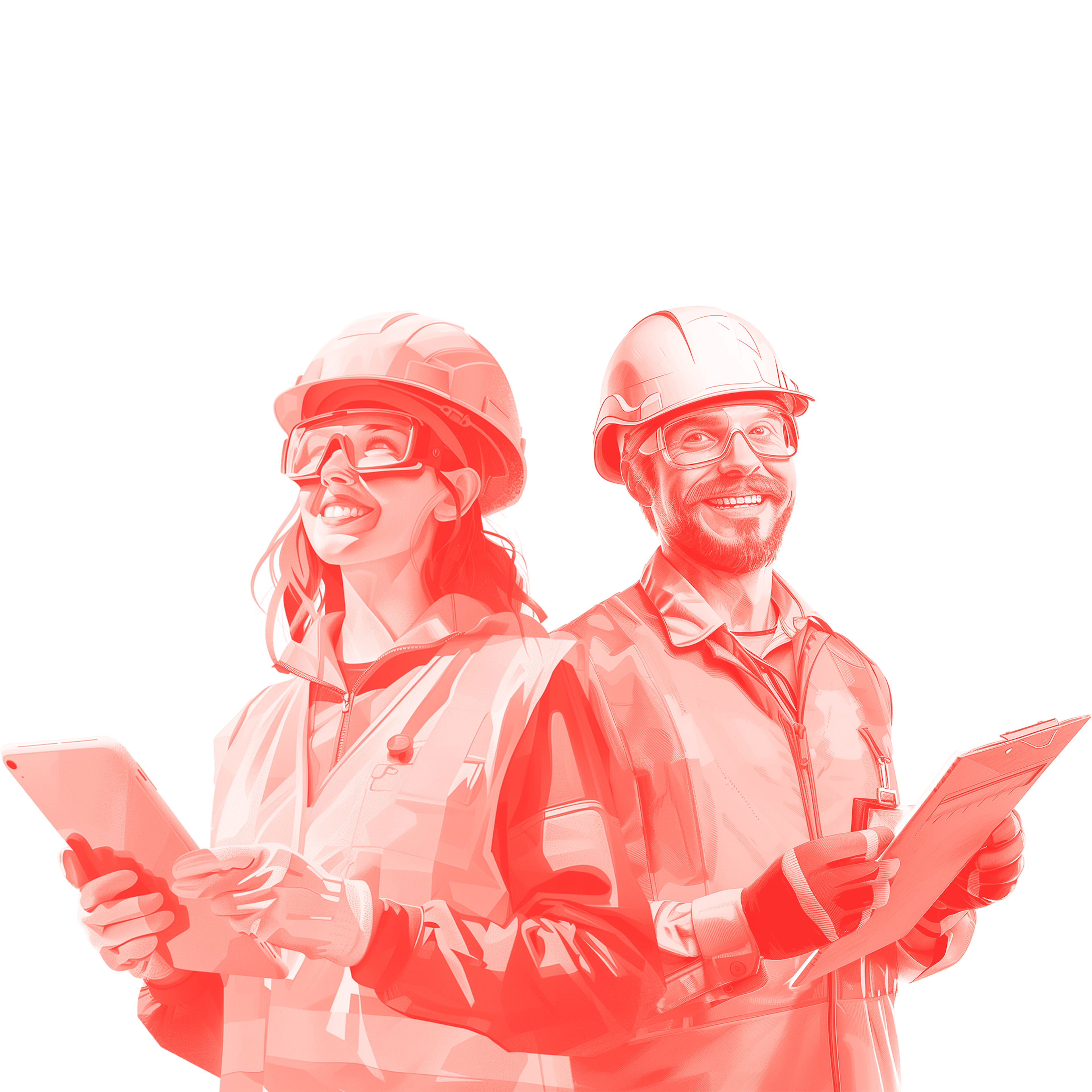 A female and male engineer both wearing full PPE