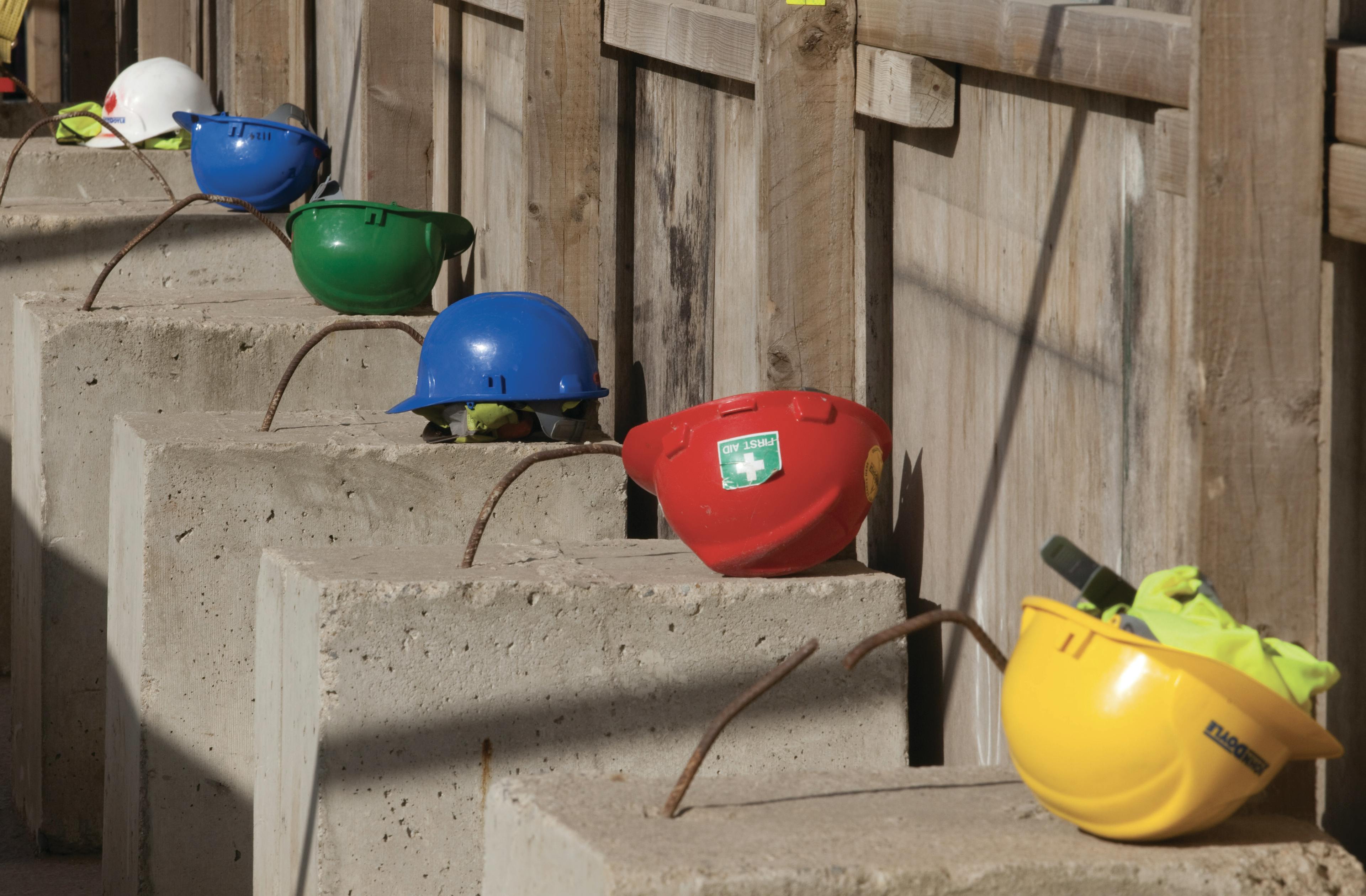 Different coloured safety helmets