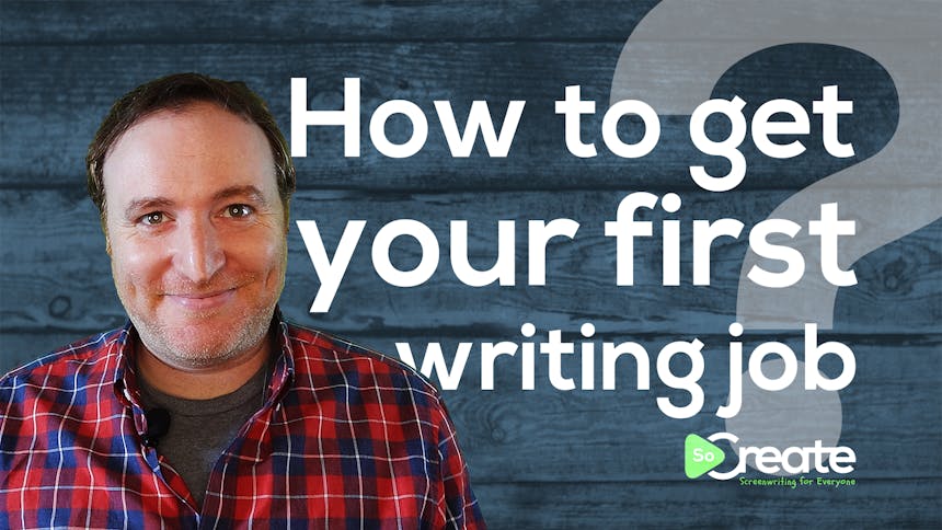 Marc Gaffen vor einer Grafik, die sagt: „How to Get Your First Writing Job“