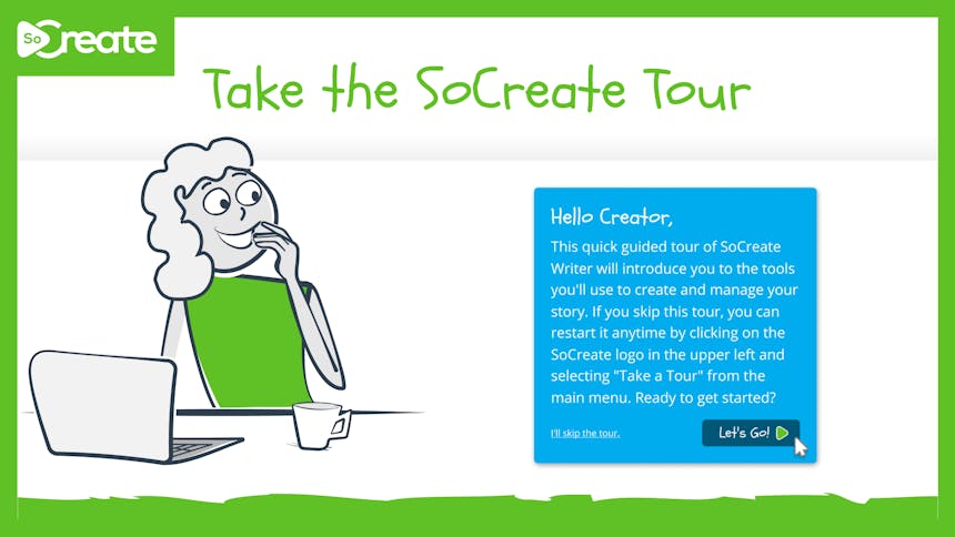 Graphic that reads "Take the SoCreate Tour"