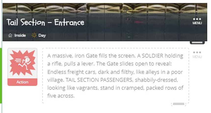 Scene description example from the film "Snowpiercer"