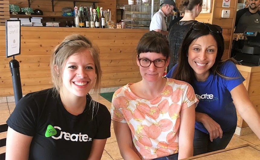 Few but mighty SoCreate ladies lunch alli Unger, Amber Black, and Rosa Couto