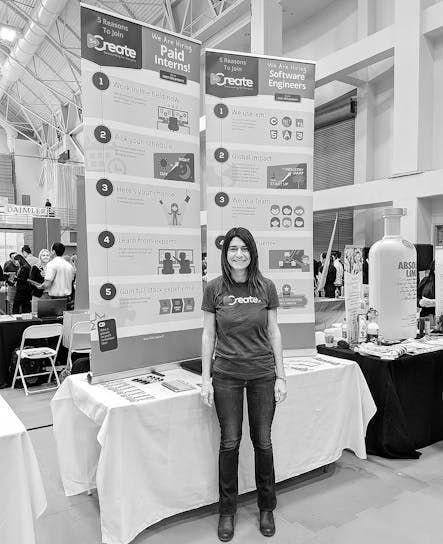 SoCreate Chief of Operations, Amy at a recruiting fair.