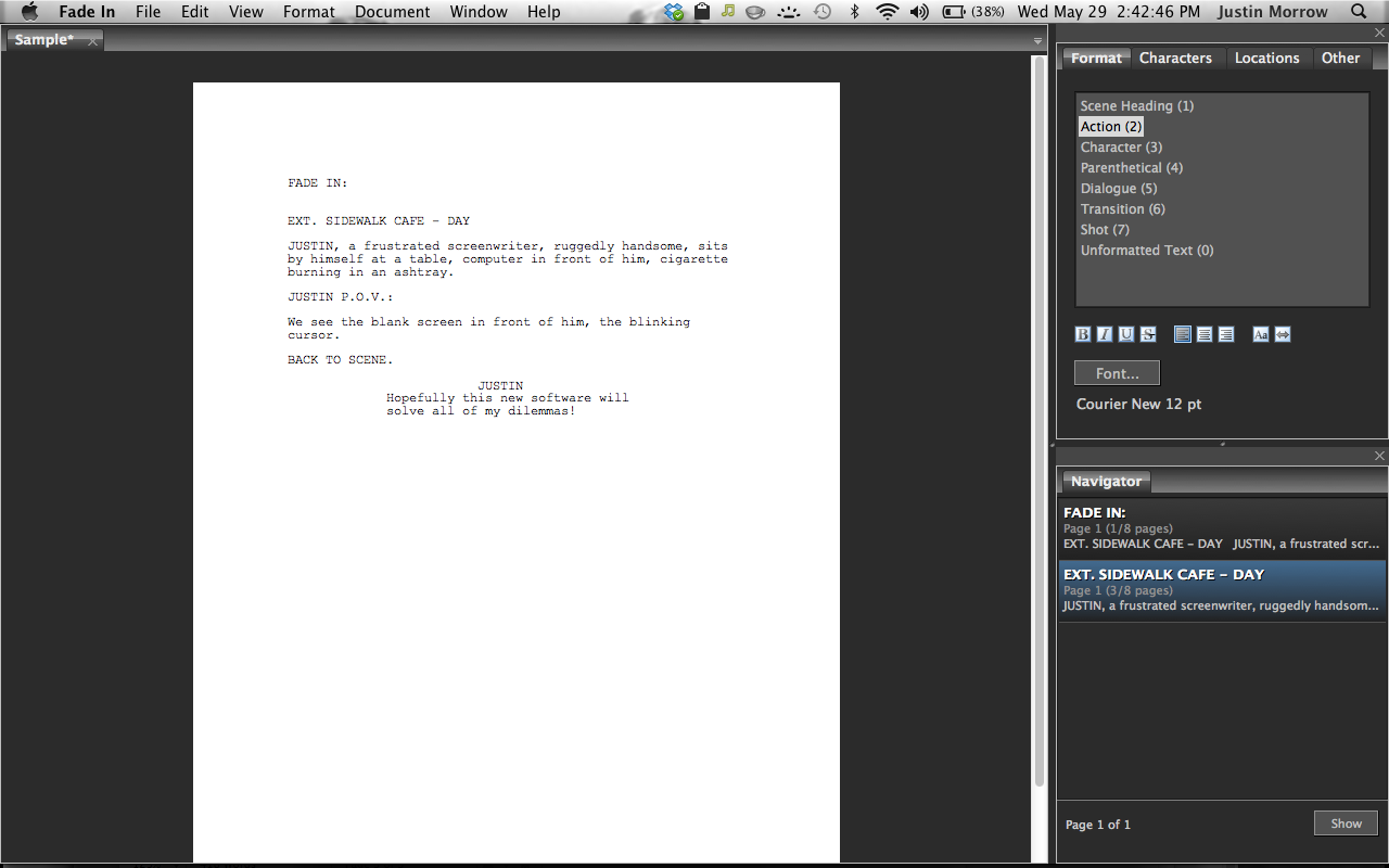 Screen capture of Fade In Pro