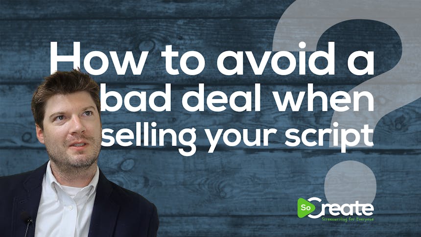 El abogado Sean Pope sobre un gráfico que dice "Cómo evitar hacer un mal negocio al vender tu guion"