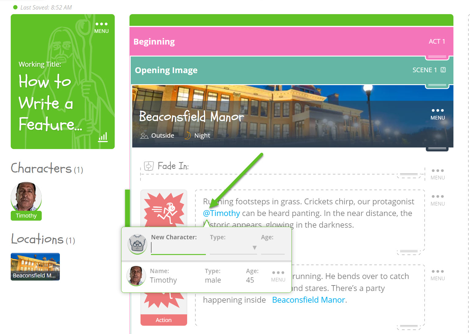 SoCreateలో పాత్రను ఎలా ట్యాగ్ చేయాలో చూపించే స్క్రీన్ క్యాప్చర్