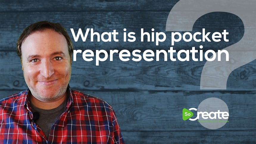 El guionista Marc Gaffen sobre un gráfico que dice "¿Qué es la representación "hip pocket"?"
