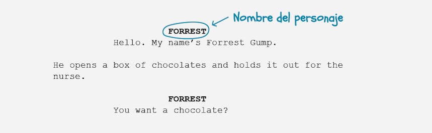 Los fundamentos del formato del guión: nombre del personaje