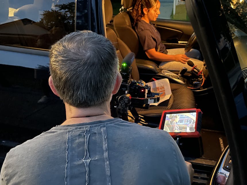 Mark Steenbarger shoots a movie in a car
