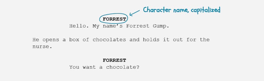 The basics of screenplay formatting - character name