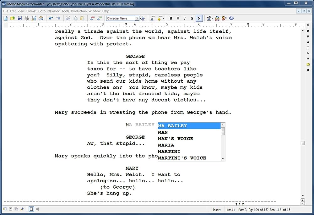 A screen capture of Movie Magic Screenwriter