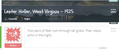 시나리오에서 액션을 작성하는 방법의 예를 보여주는 화면 캡처