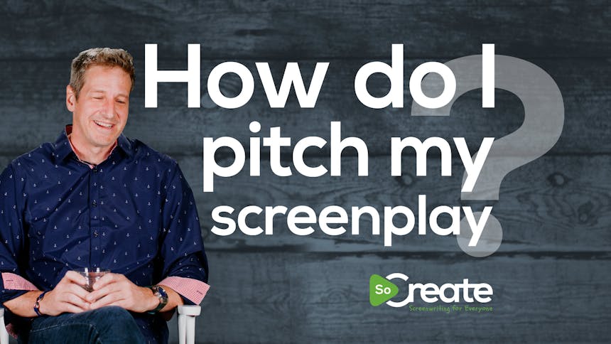 Donald Hewitt vor einer Grafik, die sagt: „How Do I Pitch My Screenplay?“