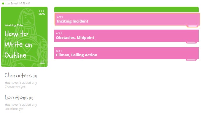 ਇੱਕ ਸਕ੍ਰੀਨ ਕੈਪਚਰ ਦਿਖਾ ਰਿਹਾ ਹੈ ਕਿ SoCreate ਵਿੱਚ ਇੱਕ ਸਕ੍ਰੀਨਪਲੇ ਦੀ ਰੂਪਰੇਖਾ ਕਿਵੇਂ ਬਣਾਈ ਜਾਵੇ
