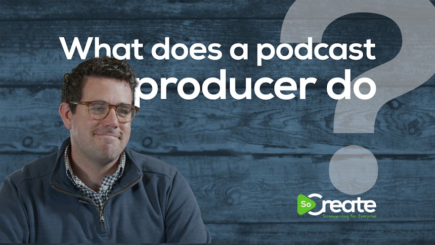 Filmmaker Jeffrey Crane Graham over a graphic that reads "What Does a Podcast Producer Do?
