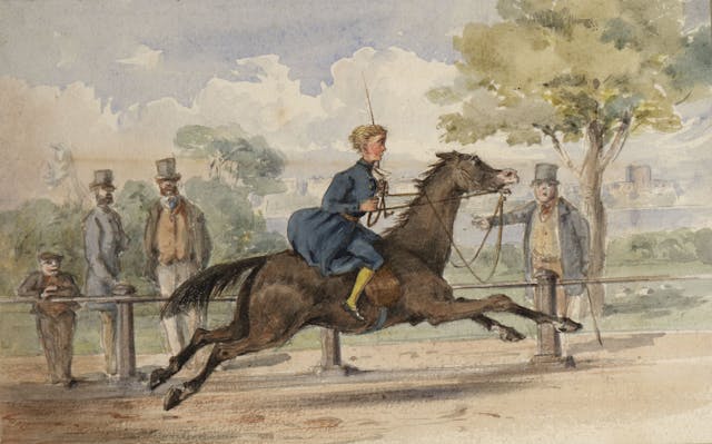 British nobility horse racing at Apsley House, London c. 1850s by Frances Elizabeth Wynne (National Library of Wales) 