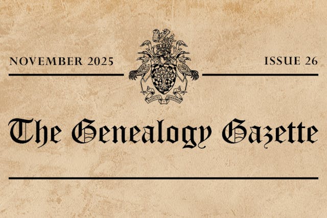 Old style newspaper banner with the words 'the genealogy gazette' dated November 2025