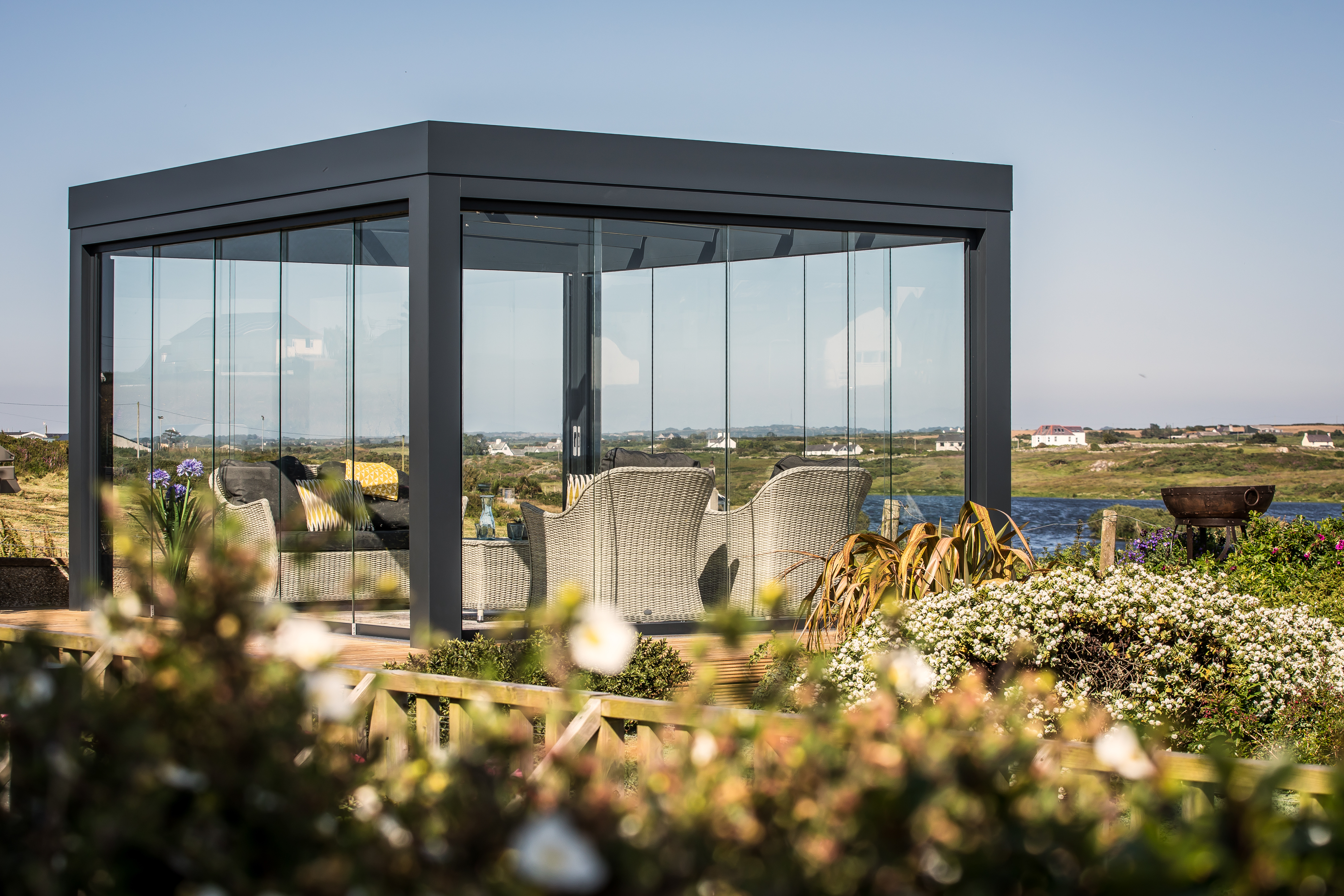Glass box with aluminium frame in moorland