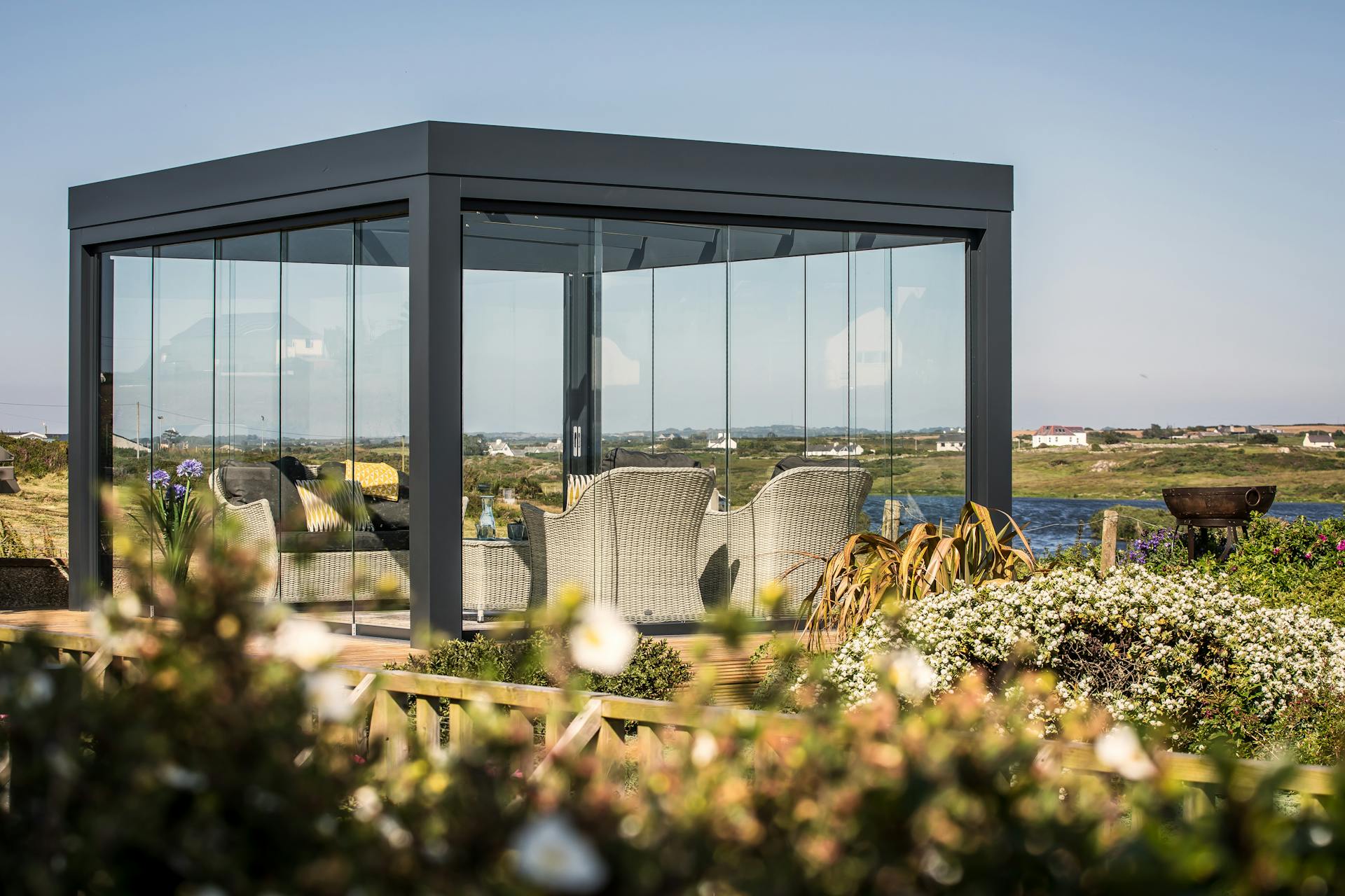 Glass box with aluminium frame in moorland