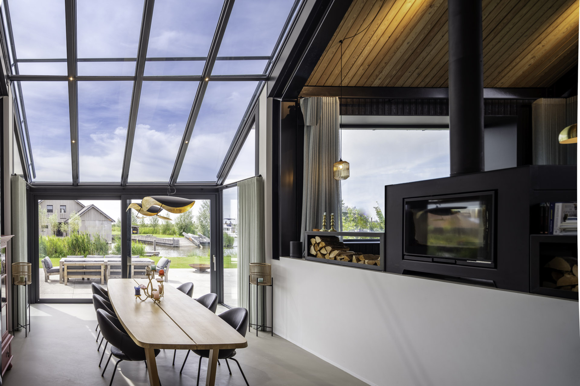 Glass extension on modern kitchen diner