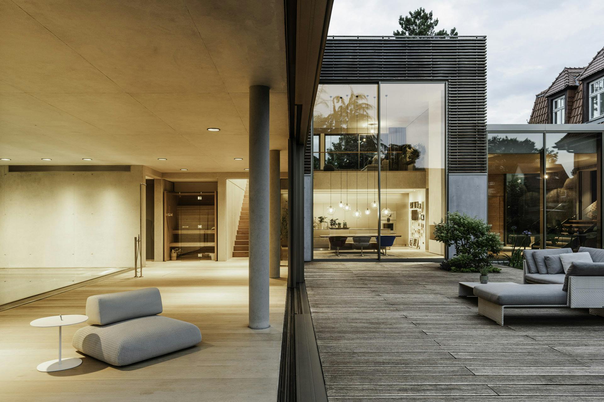 contemporary home with patio