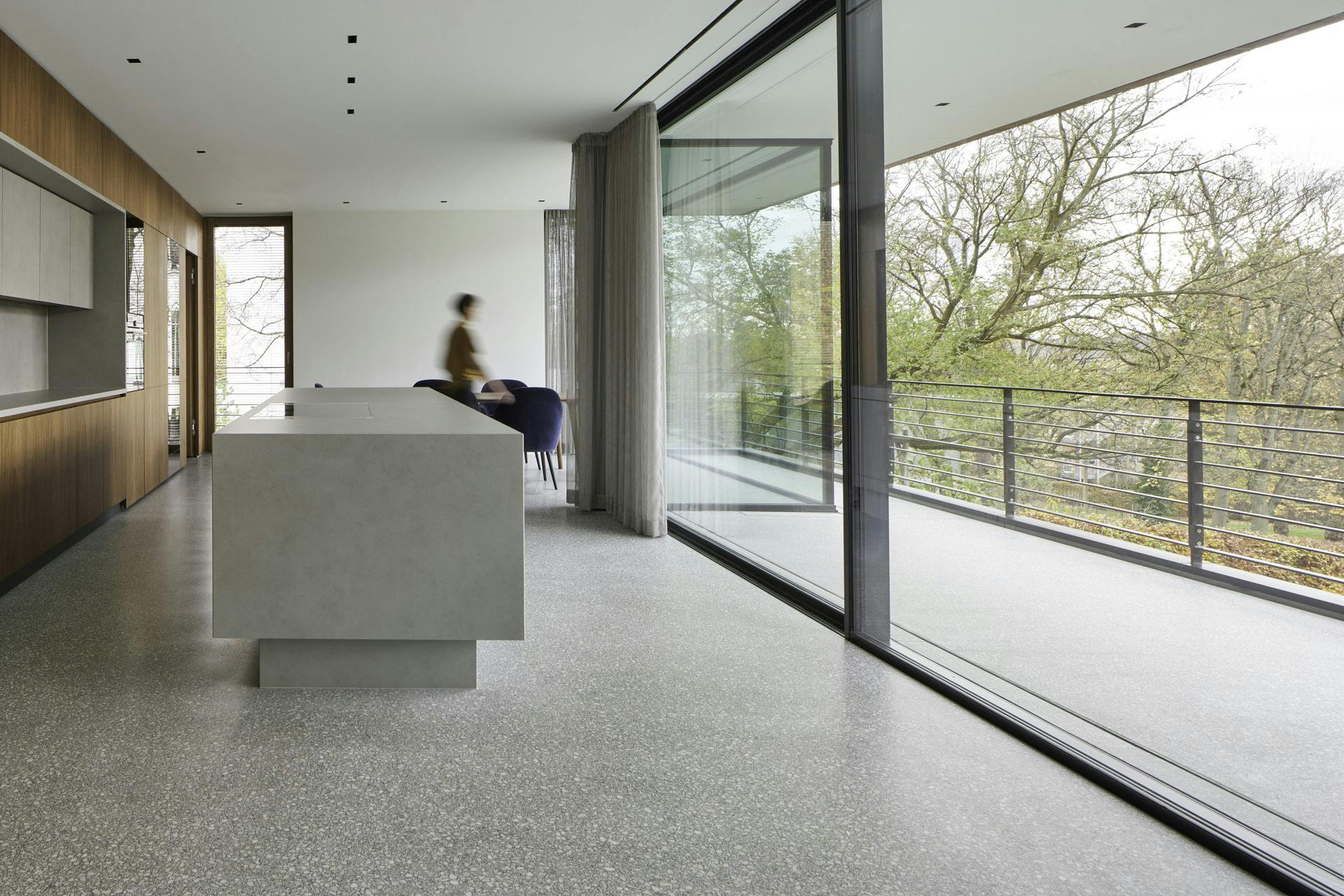 large sliding doors in white kitchen