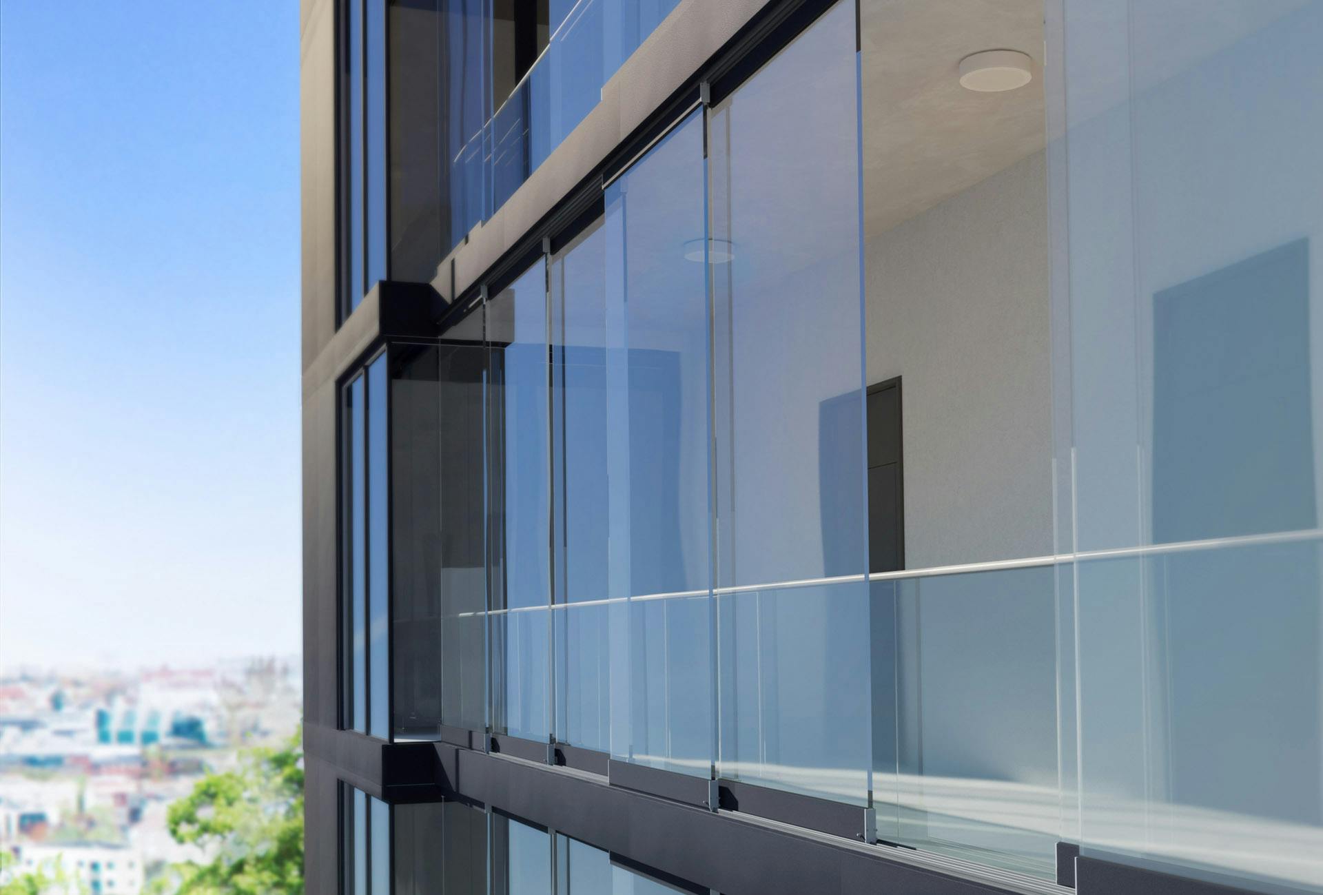 glass doors in urban apartment block