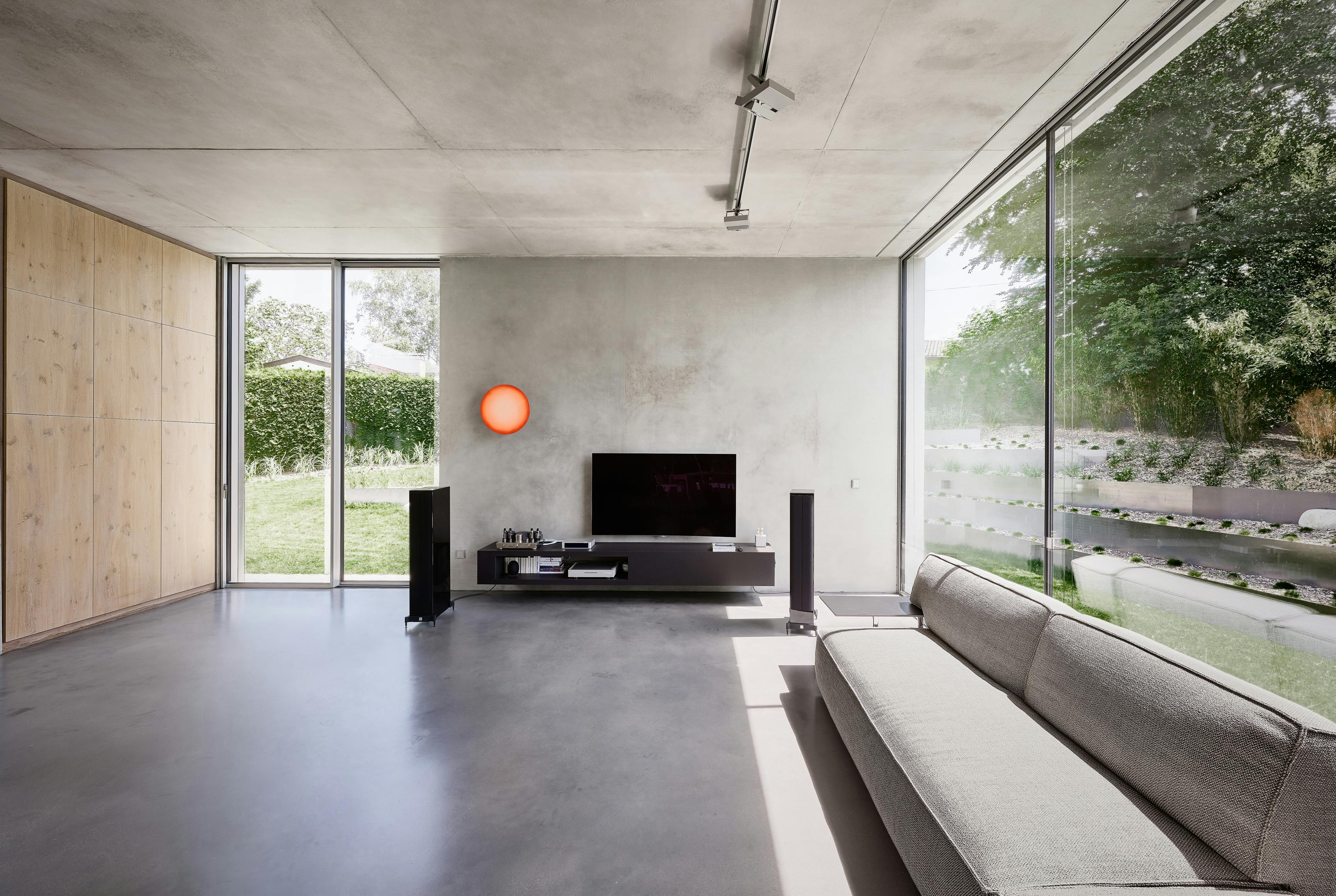 Modern living room with large windows