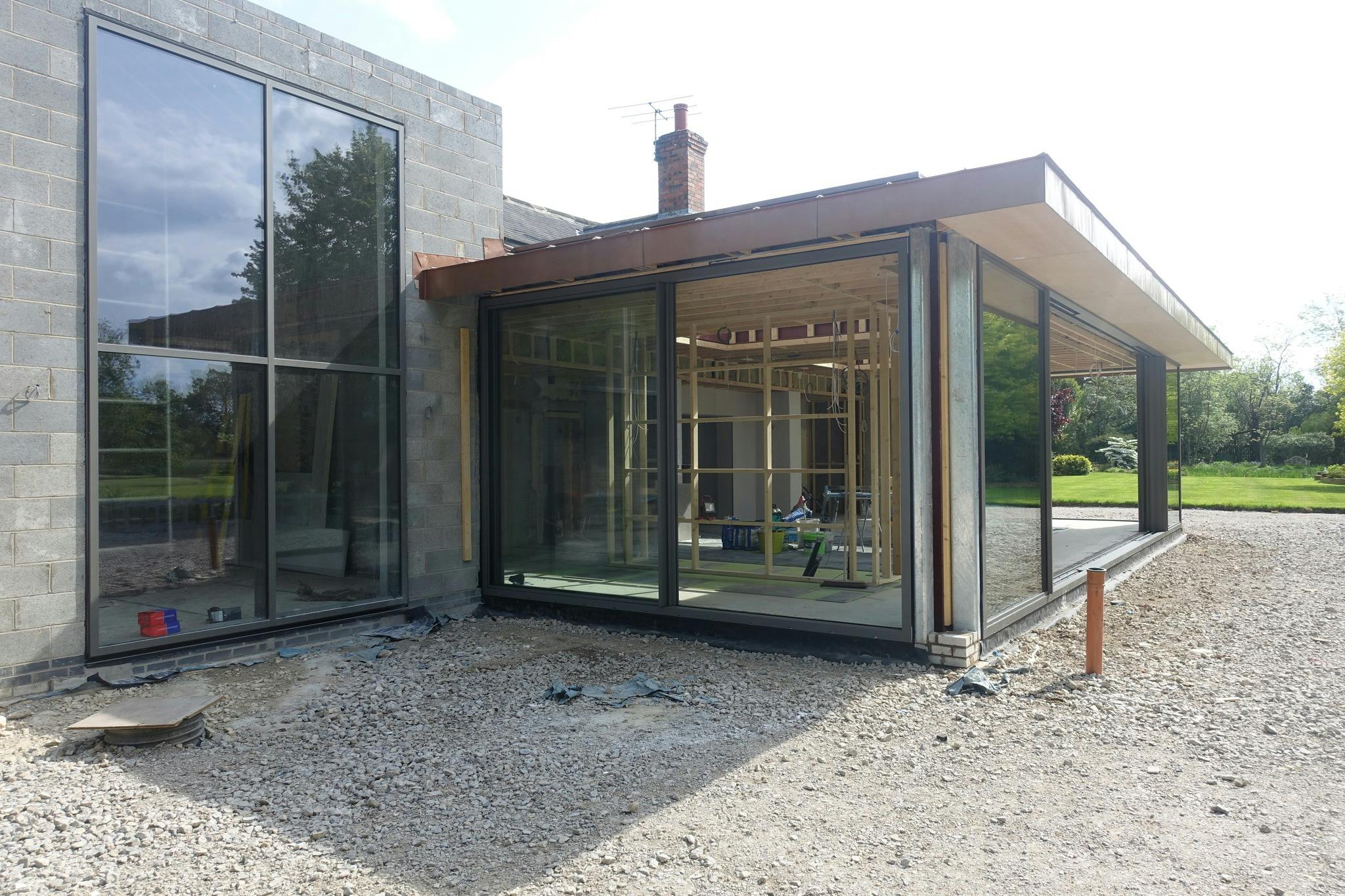 Part way through oversized sliding glass doors project