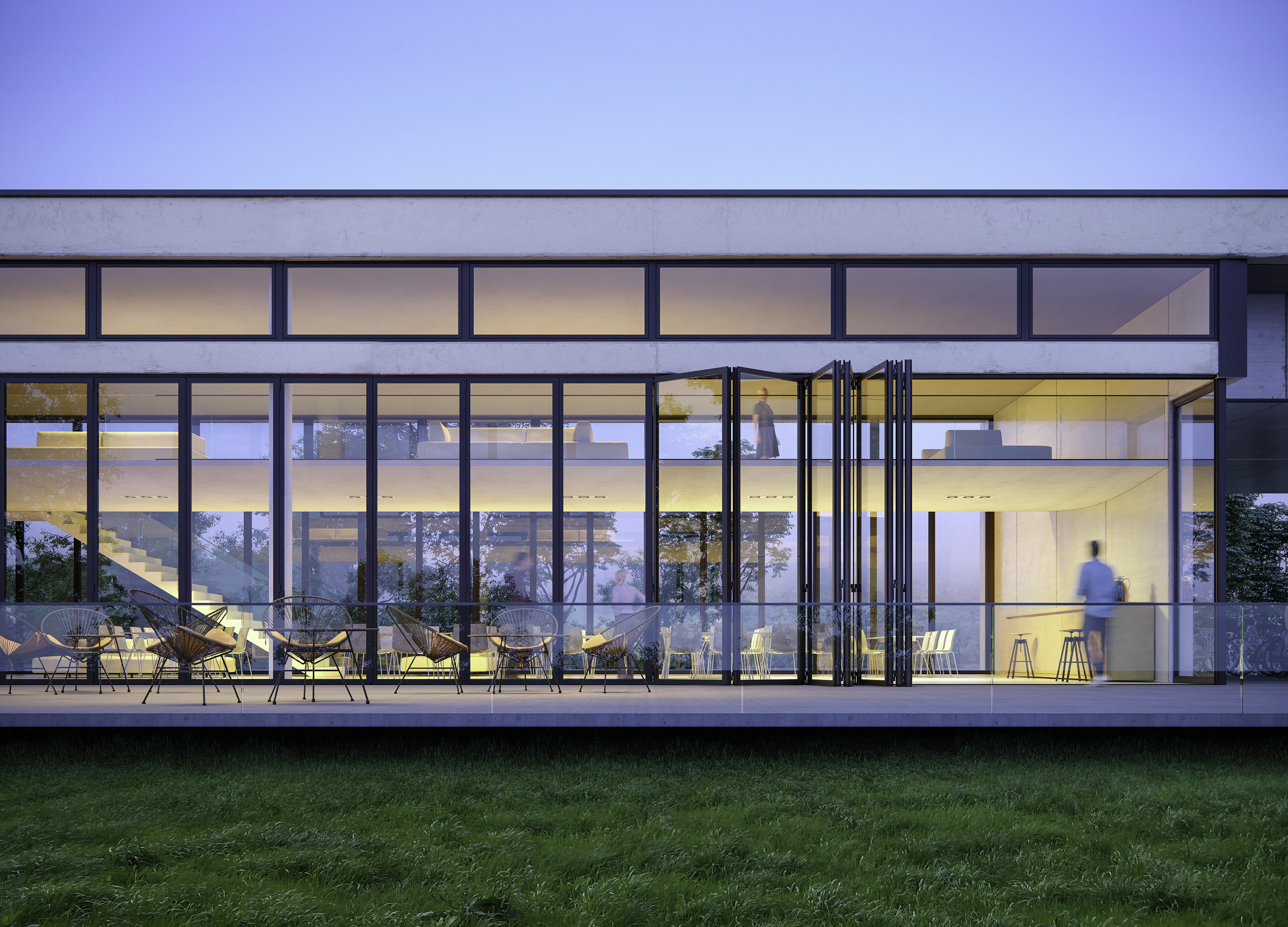 oversized bi-folding doors in office building