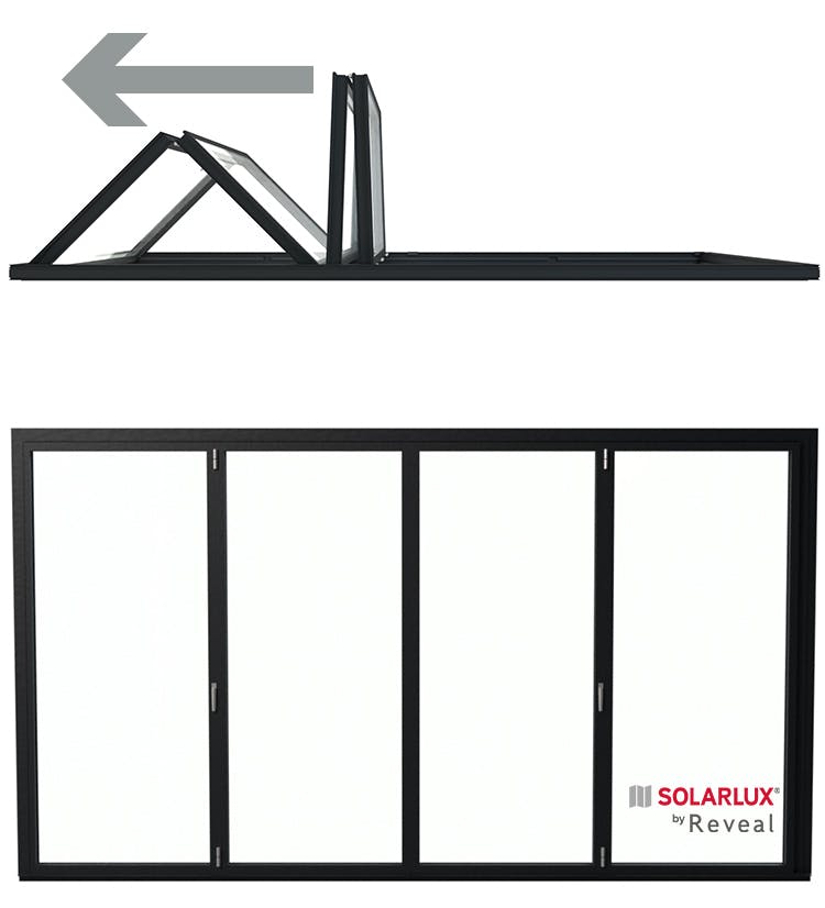 4 Pane Bi-Folding Doors configuration Opening Outside 4 Left  /  O - 4L Viewed from Inside 