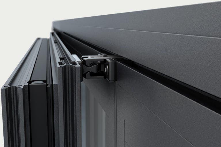 Close-up view of the detail of a bi-folding door mechanism