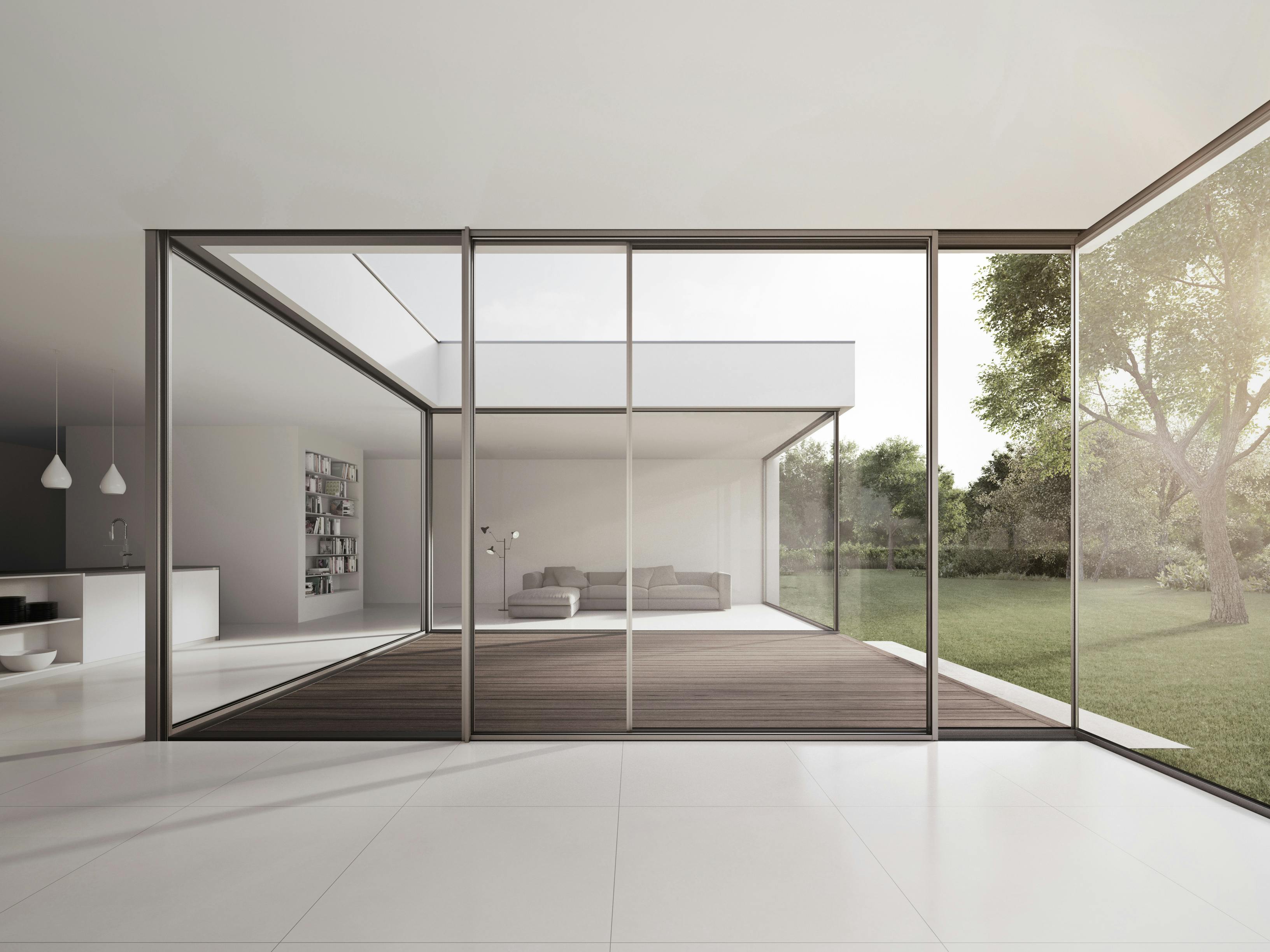 moden living room with oversized glass doors