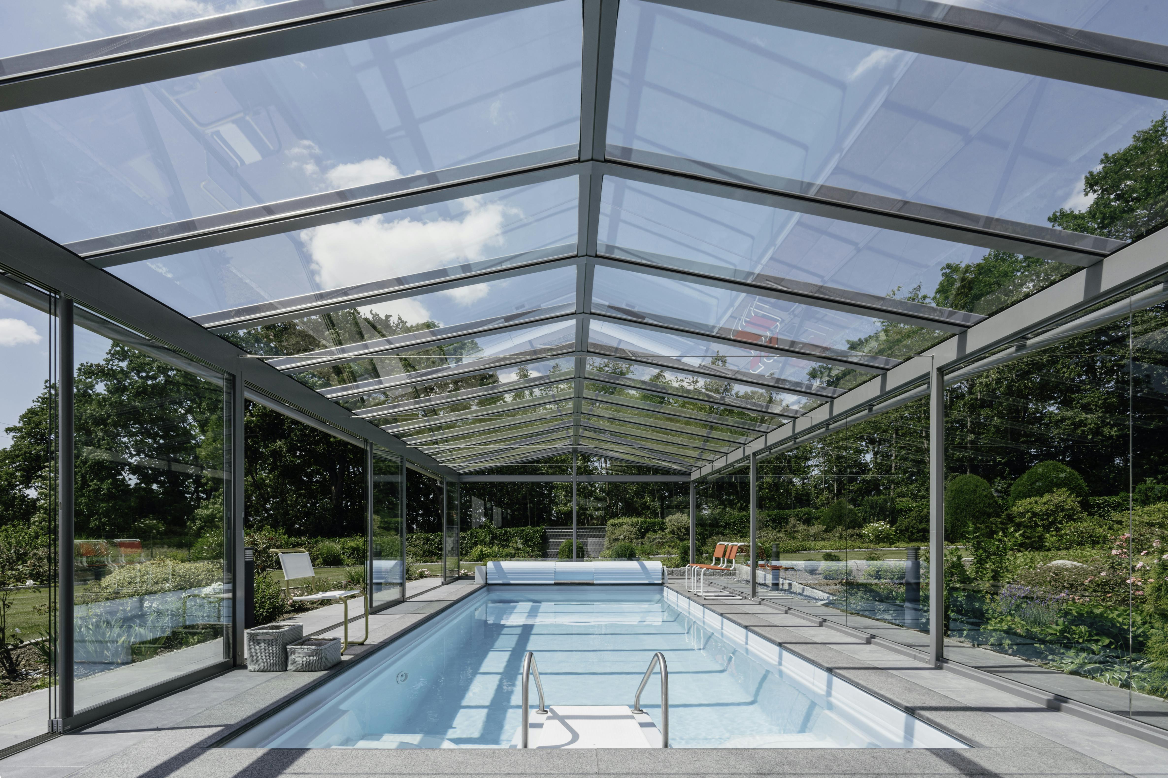 glass canopy over outdoor swimming pool ideas