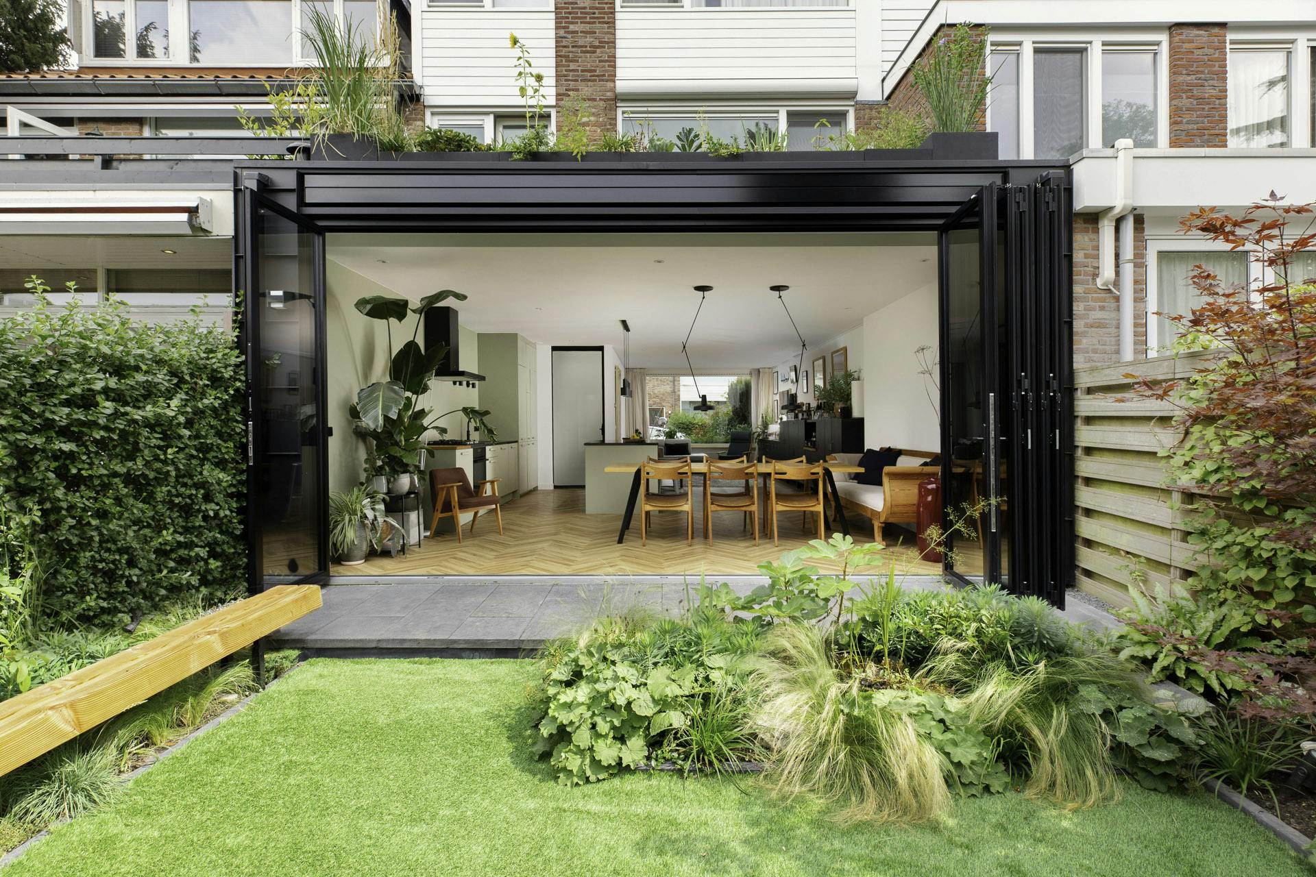 fully open ecoline bi-fold doors view from the garden