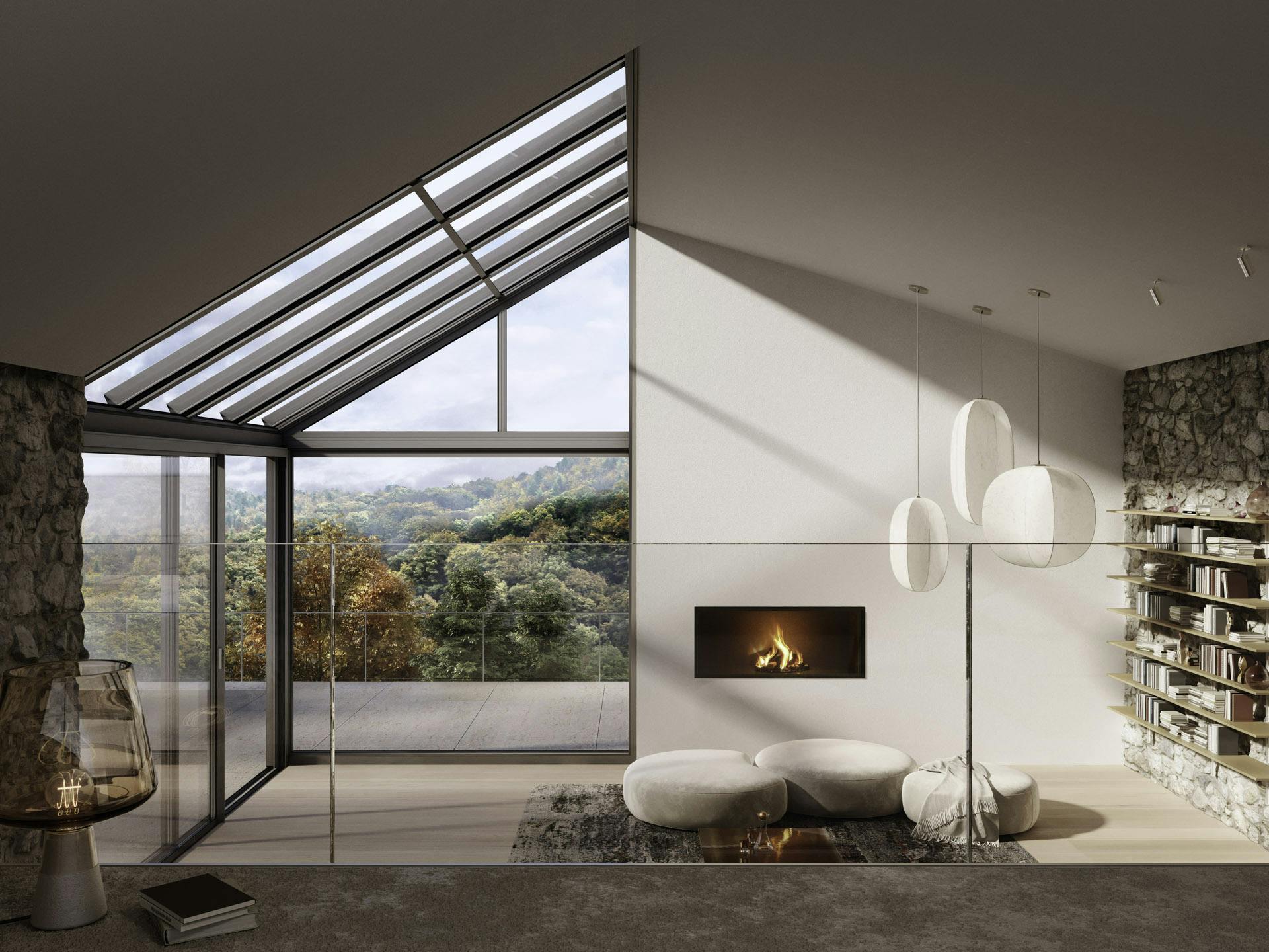 natural light in modern living room at dusk