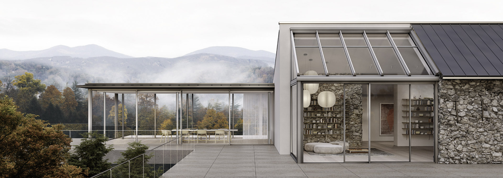 insulated glass conservatory on stone building in countryside