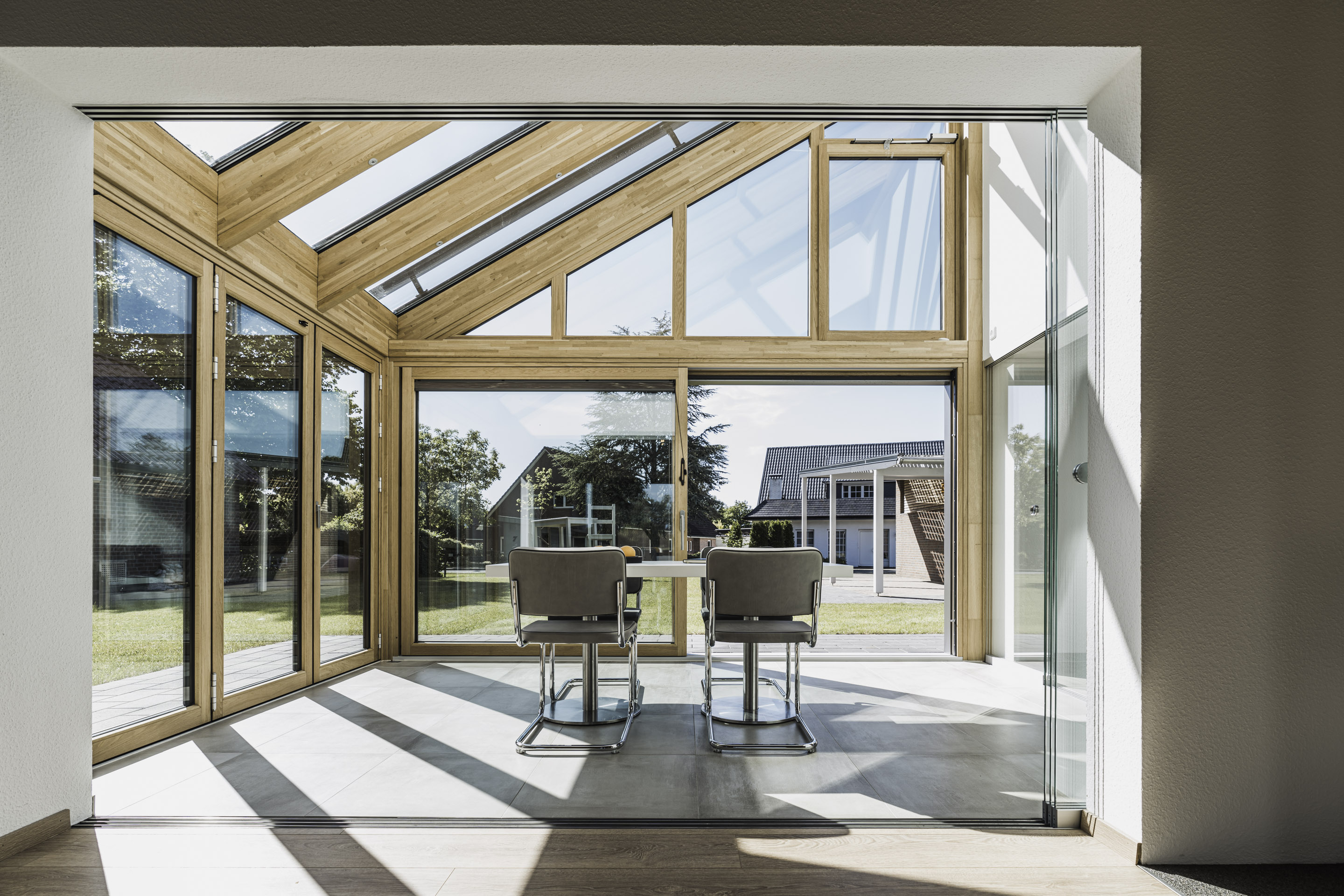 orangery with wooden interior frame