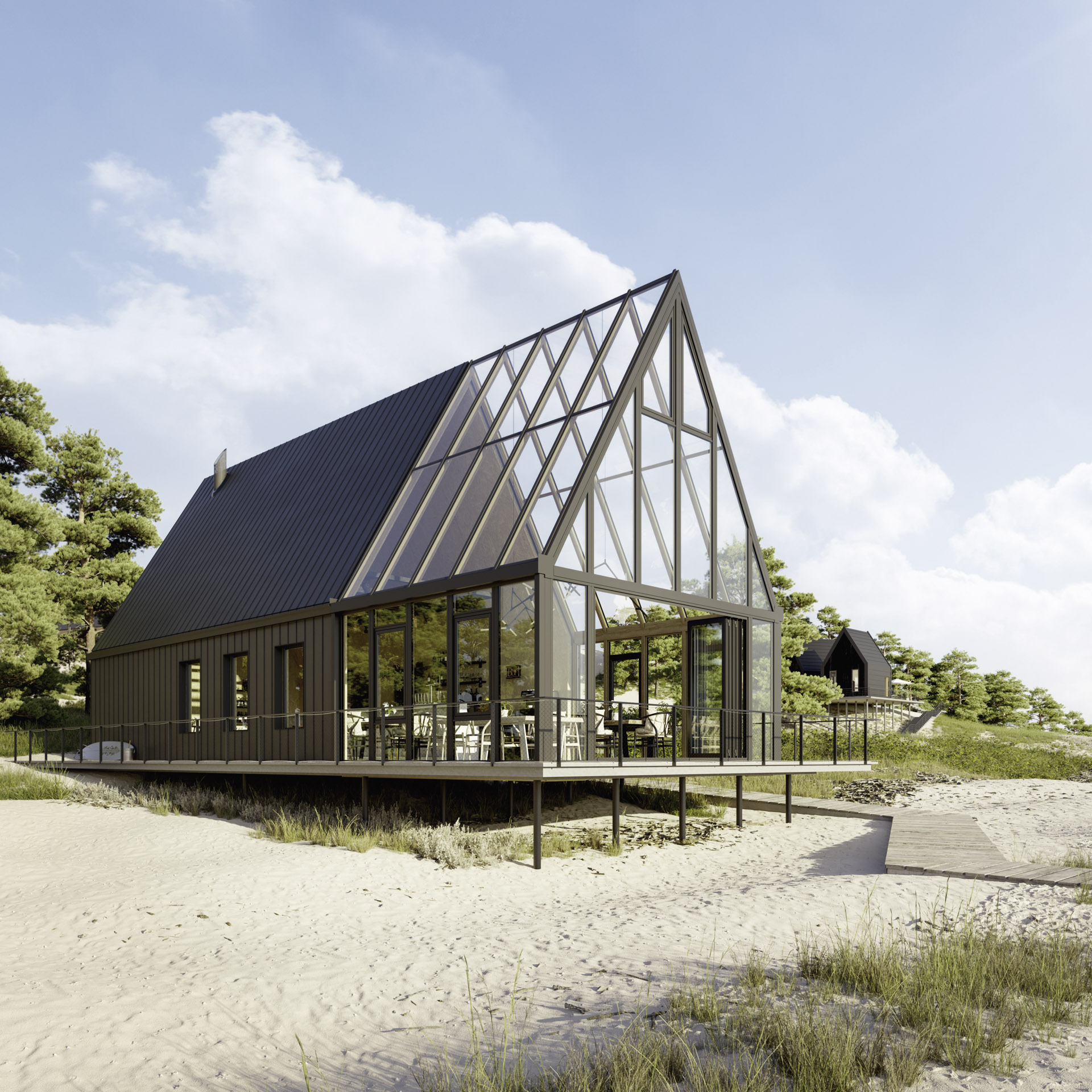 Modern Solarlux avantgarde extension on the beach