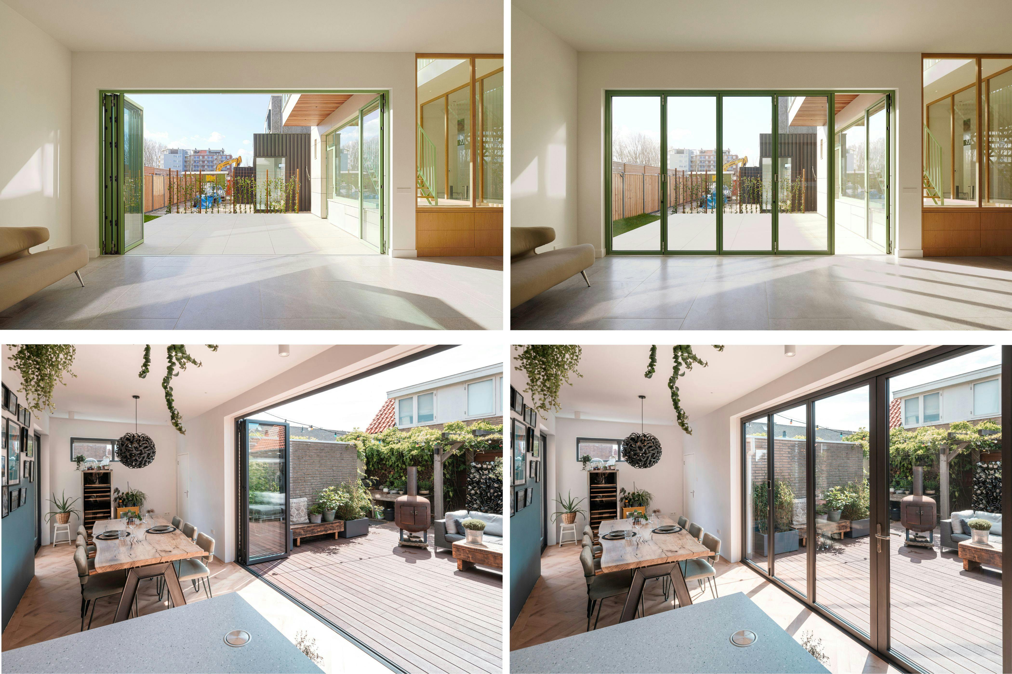 Series of images showing the same bi-fold doors open and shut