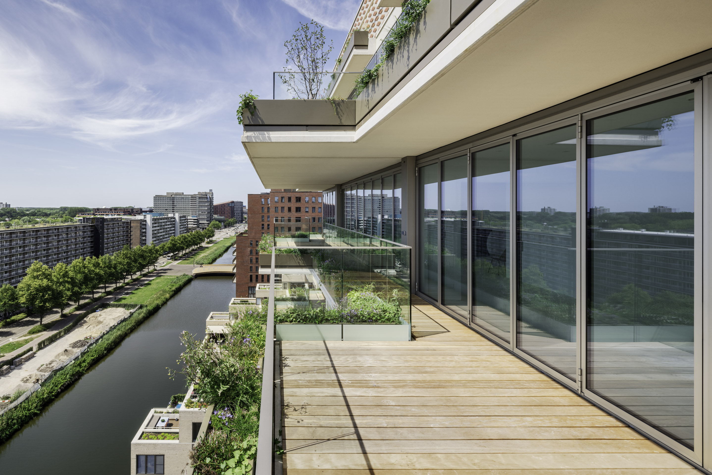 Closed bi-fold doors overlooking a skyline view