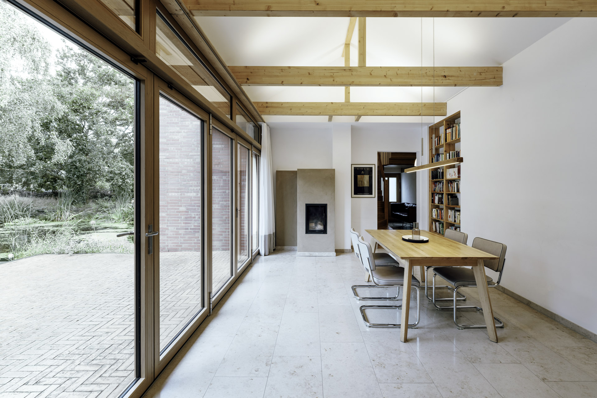 Indoor seating with timber sliding doors alongside