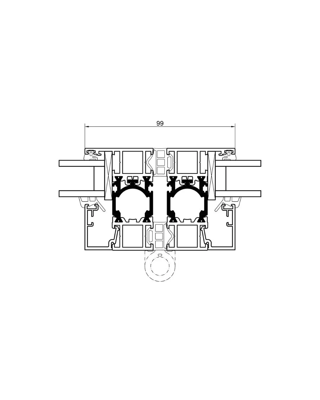 detail of the bionicTURTLE® multi-functional break profile housing the locking mechanism and fittings that create the outstanding insulation properties of the bi-fold door range