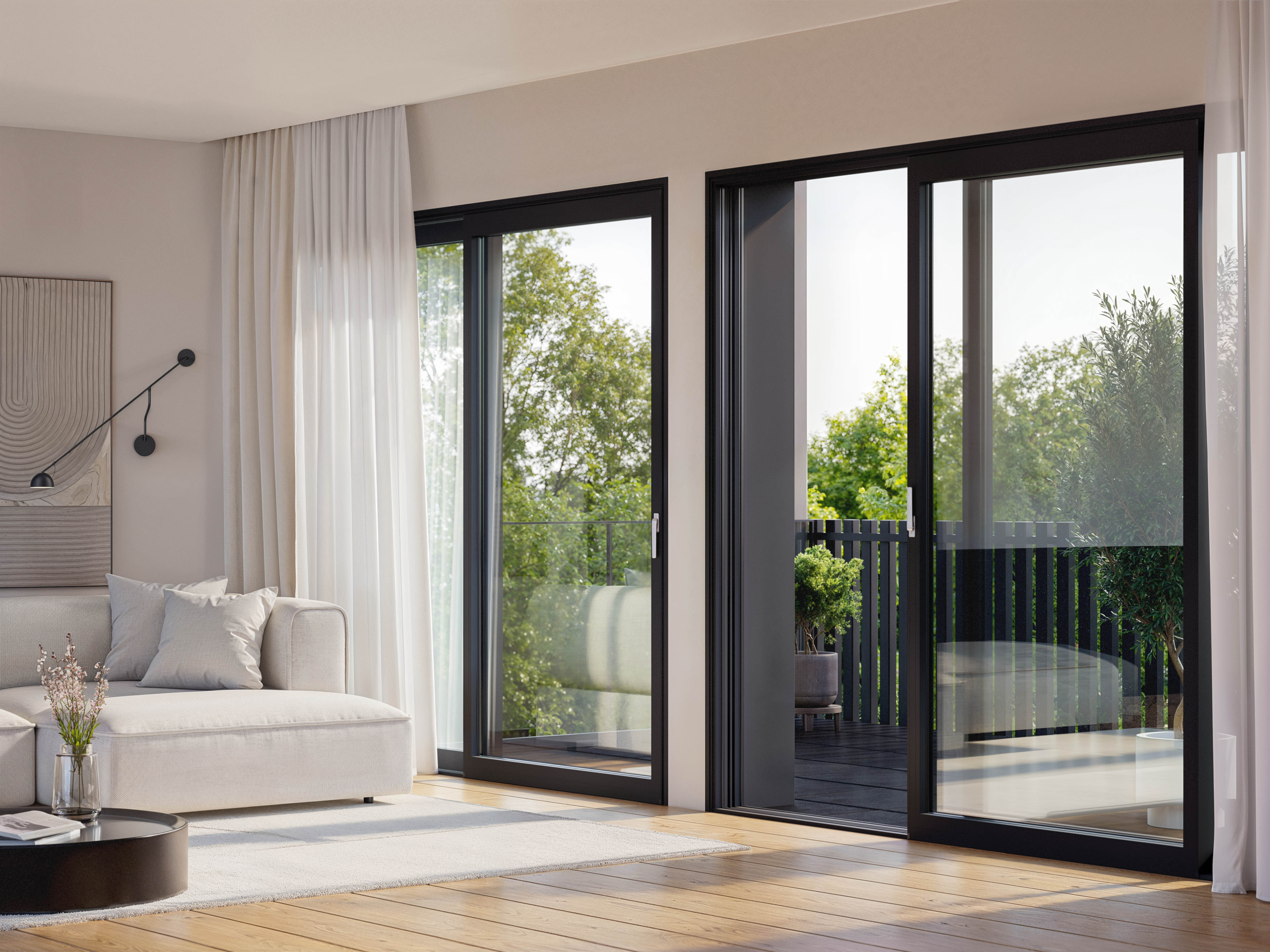 Open sliding doors made of aluminium
