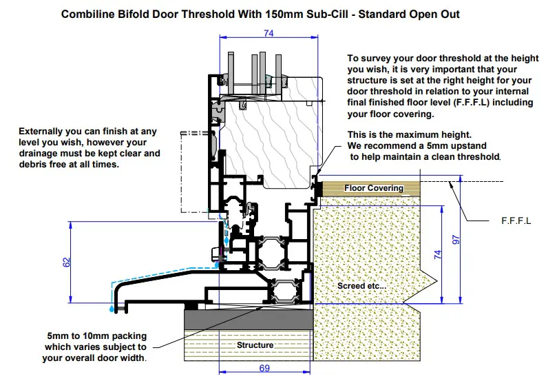 detail of Combiline timber bi-fold threshold with sub-cill