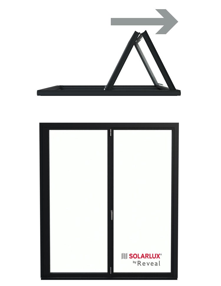 Viewed from Inside 2 Pane Bi-Folding Door  Opening Outside   2 Right / O-2R