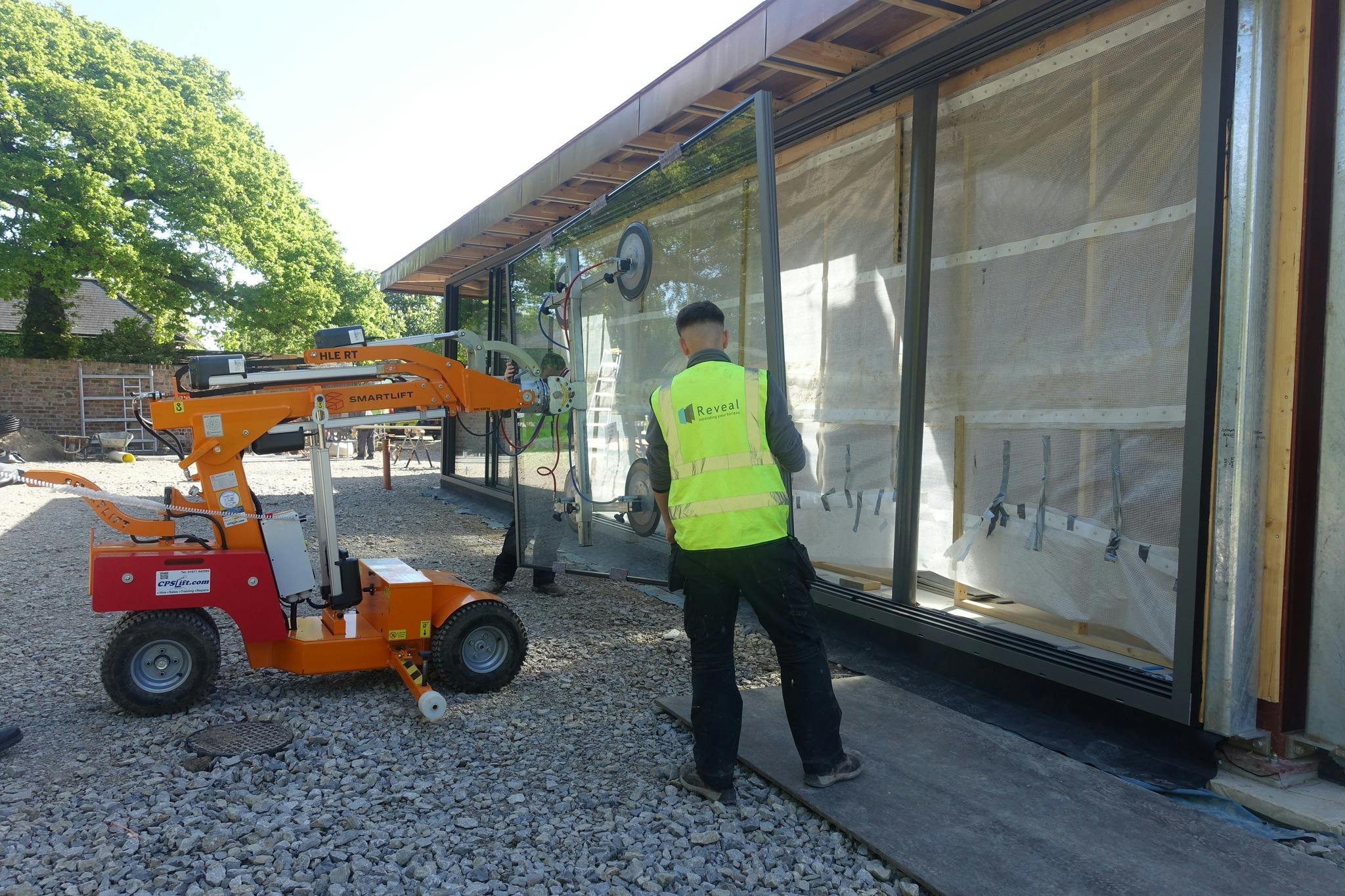 Installation of glazing for oversized sliding glass doors in Yorkshire