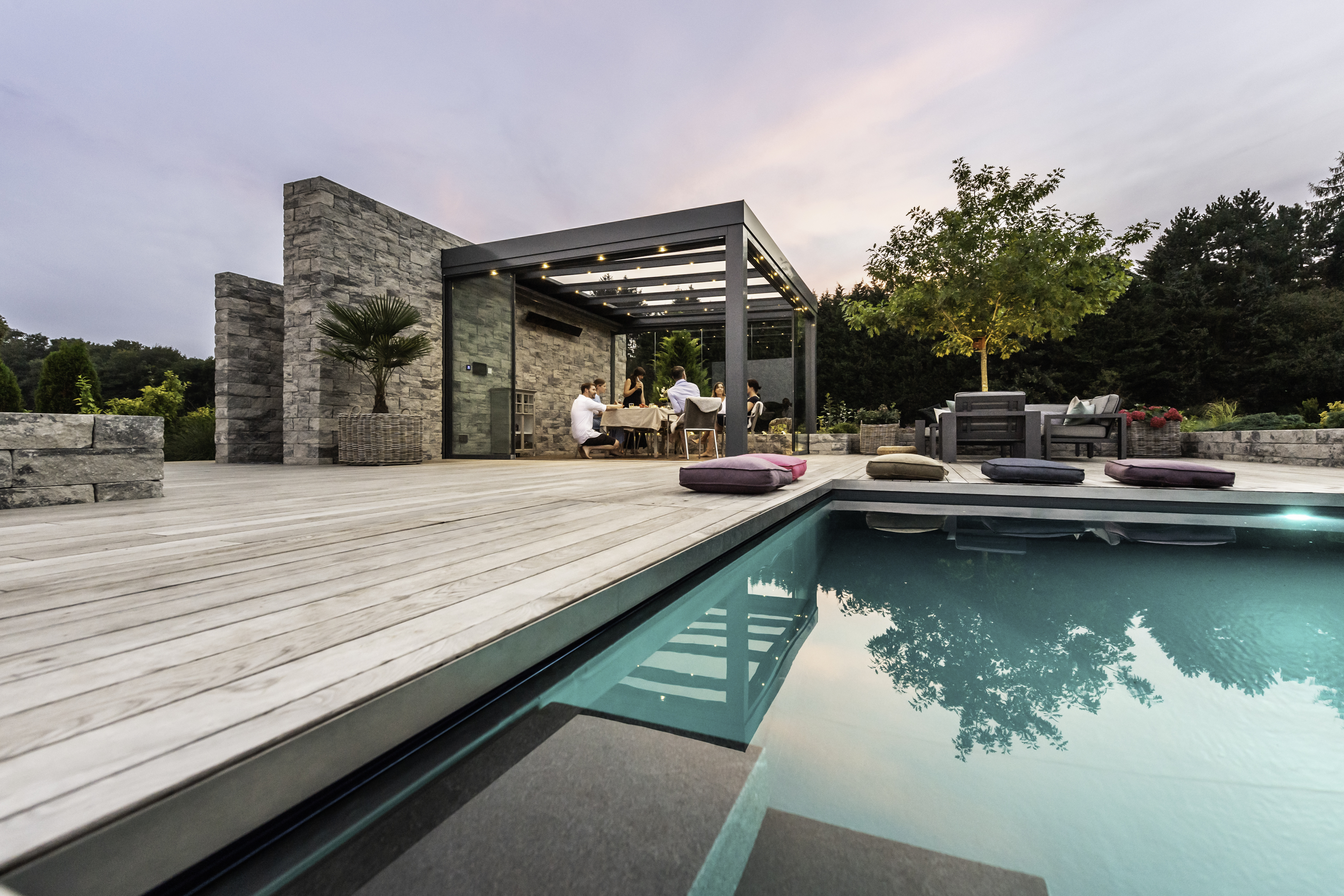 swimming pool with glass canopy